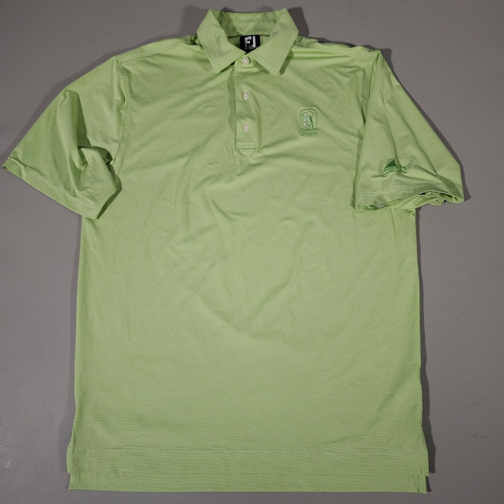 FootJoy Polo Shirt Mens Large Green TPC Sawgrass Golf Short Sleeve Micro Stripe